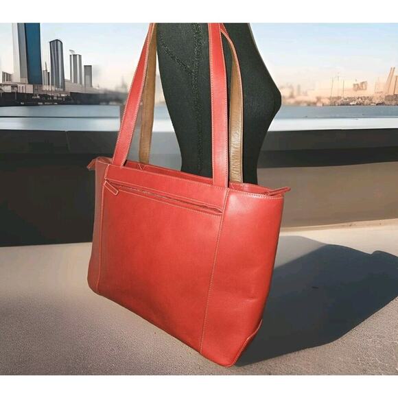 Levenger Red Work Travel Tote Handbag Large Multi pockets 17"X11"4" - Picture 1 of 14